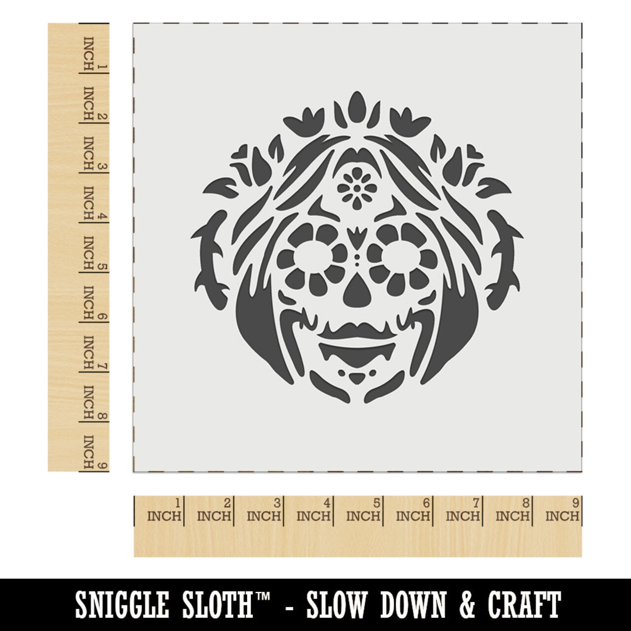 Dia De Los Muertos Woman Mexican Sugar Skull with Flowers Wall Cookie DIY Craft Reusable Stencil
